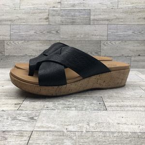 Kork-Ease Sabrina Wedge Sandals Women’s Size 9 Black Leather Platform Slides